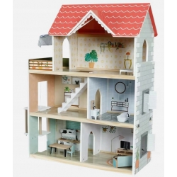 DUŻY DREWNIANY DOMEK DLA LALEK WINDA MEBLE PREZENT