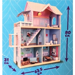 DUŻY DREWNIANY DOMEK DLA LALEK WINDA MEBLE PREZENT