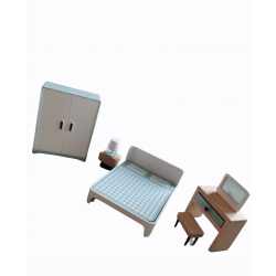 DREWNIANE MEBELKI DLA LALEK MEBLE ZESTAW SYPIALNIA