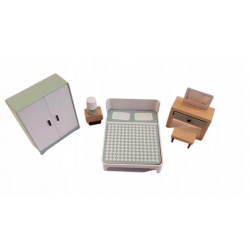 DREWNIANE MEBELKI DLA LALEK MEBLE ZESTAW SYPIALNIA