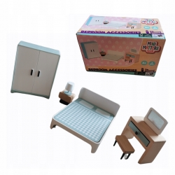 DREWNIANE MEBELKI DLA LALEK MEBLE ZESTAW SYPIALNIA