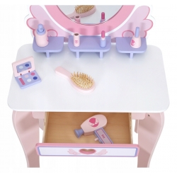 Drewniana TOALETKA dla dziewczynki LUSTRO + 6 akc.