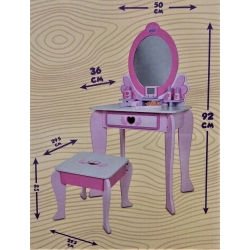 Drewniana TOALETKA dla dziewczynki LUSTRO + 6 akc.