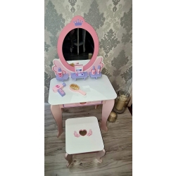 Drewniana TOALETKA dla dziewczynki LUSTRO + 6 akc.